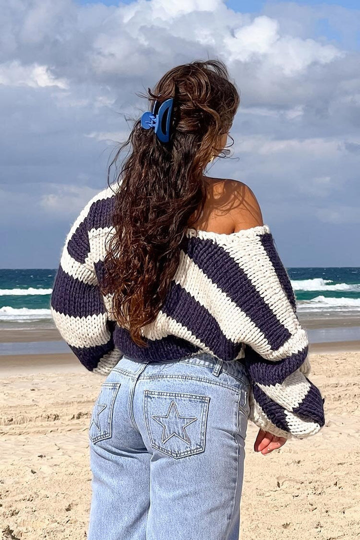 Off-shoulder Striped Sweater