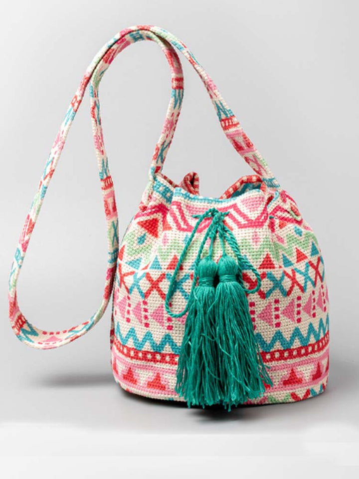 Painettu Canvas Crossbody Barrel Bag