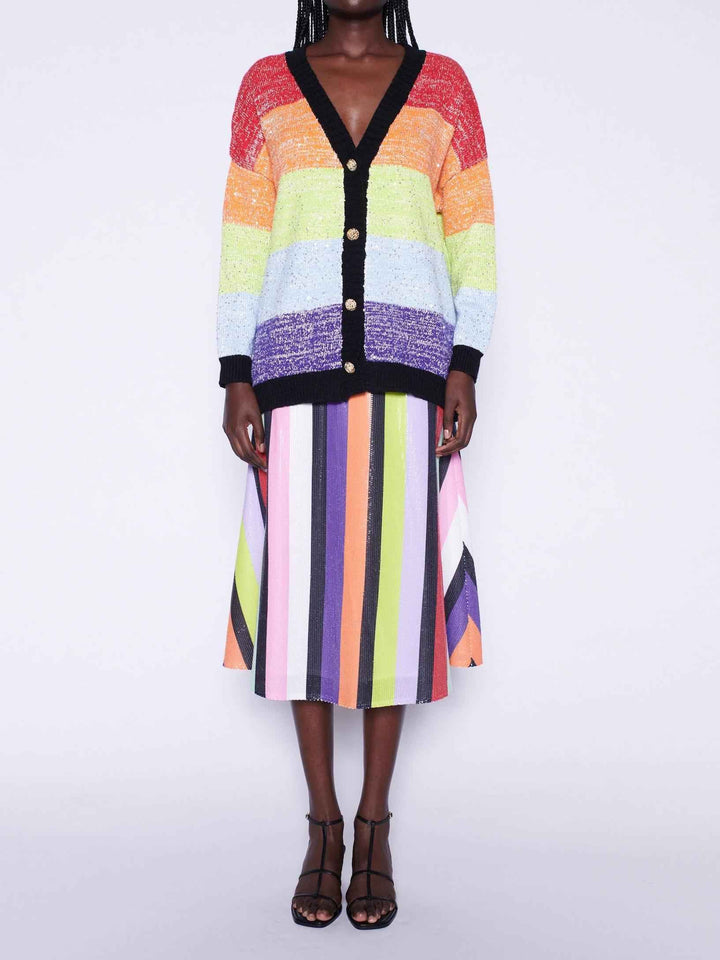 Rainbow Stripe Paljetter Cardigan & Multi Sequin Stripe Skirt