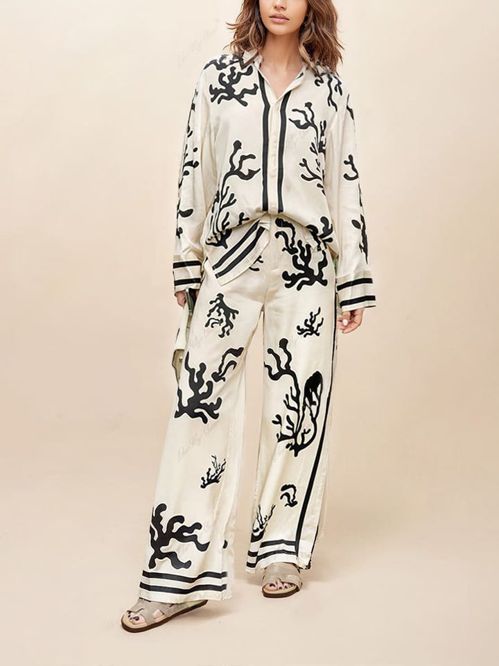 Wide-Leg Silhouette Printed Pants-Set