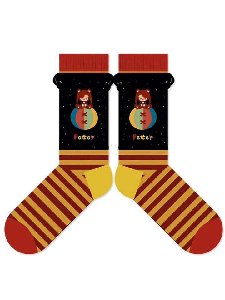 Cute Cartoon Illustration Mid-Calf Socks