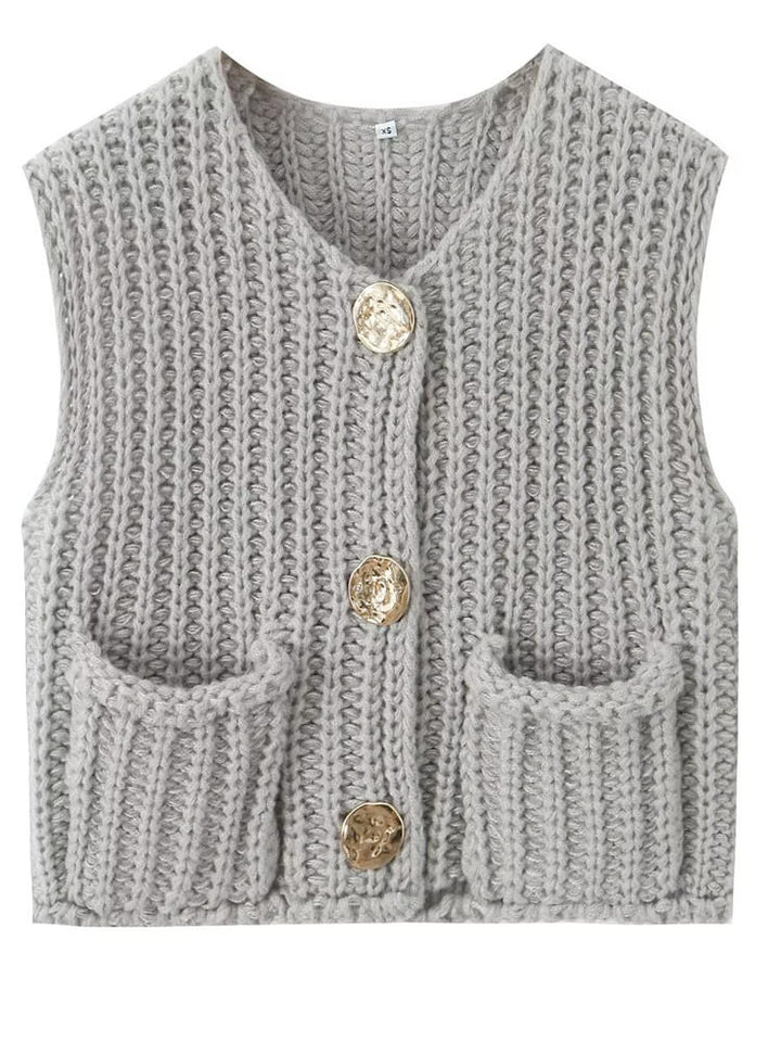 Sleeveless Cropped Knit Sweater Cardigan