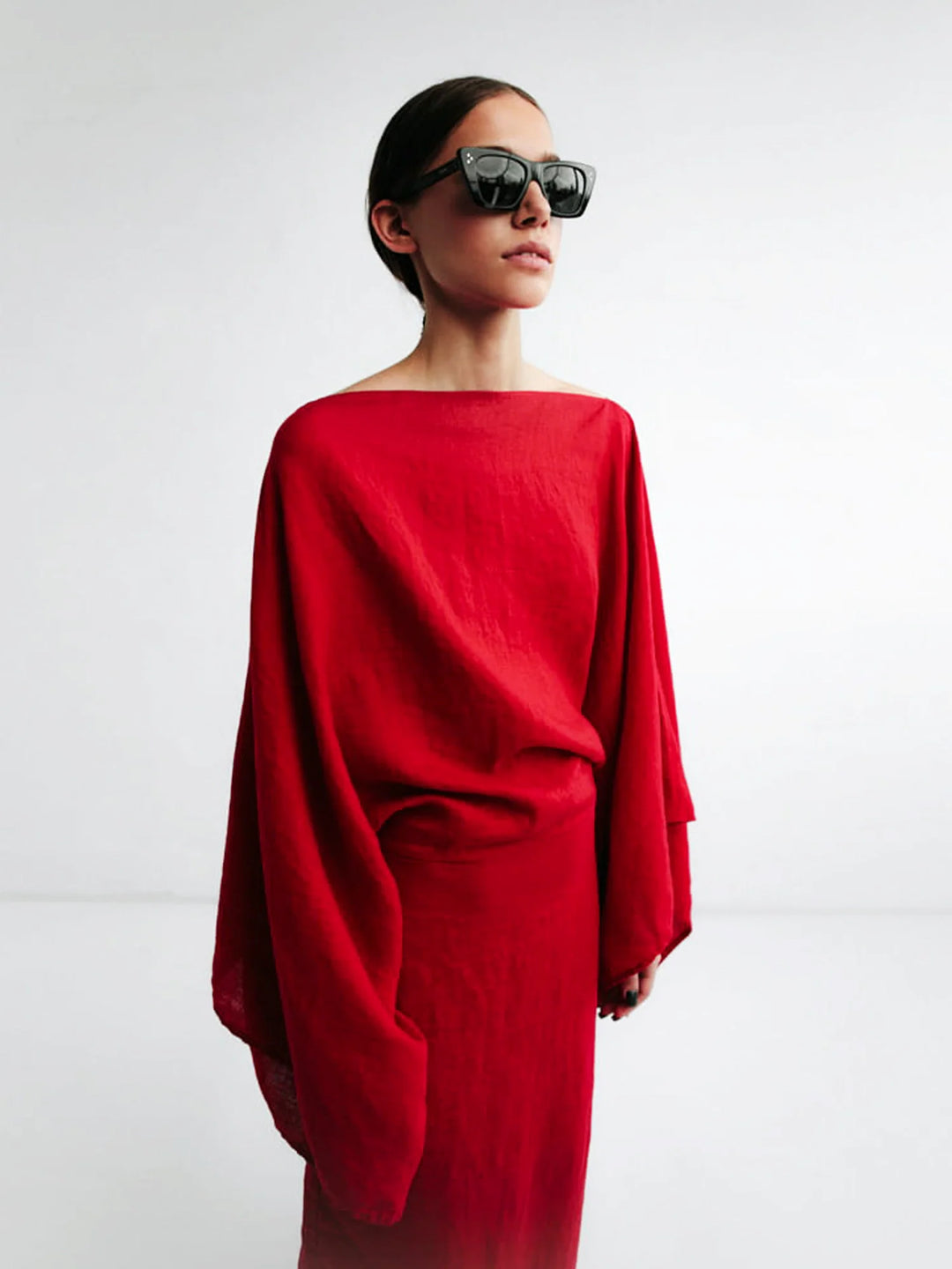 Crimson Linen Breeze Kimono Dress