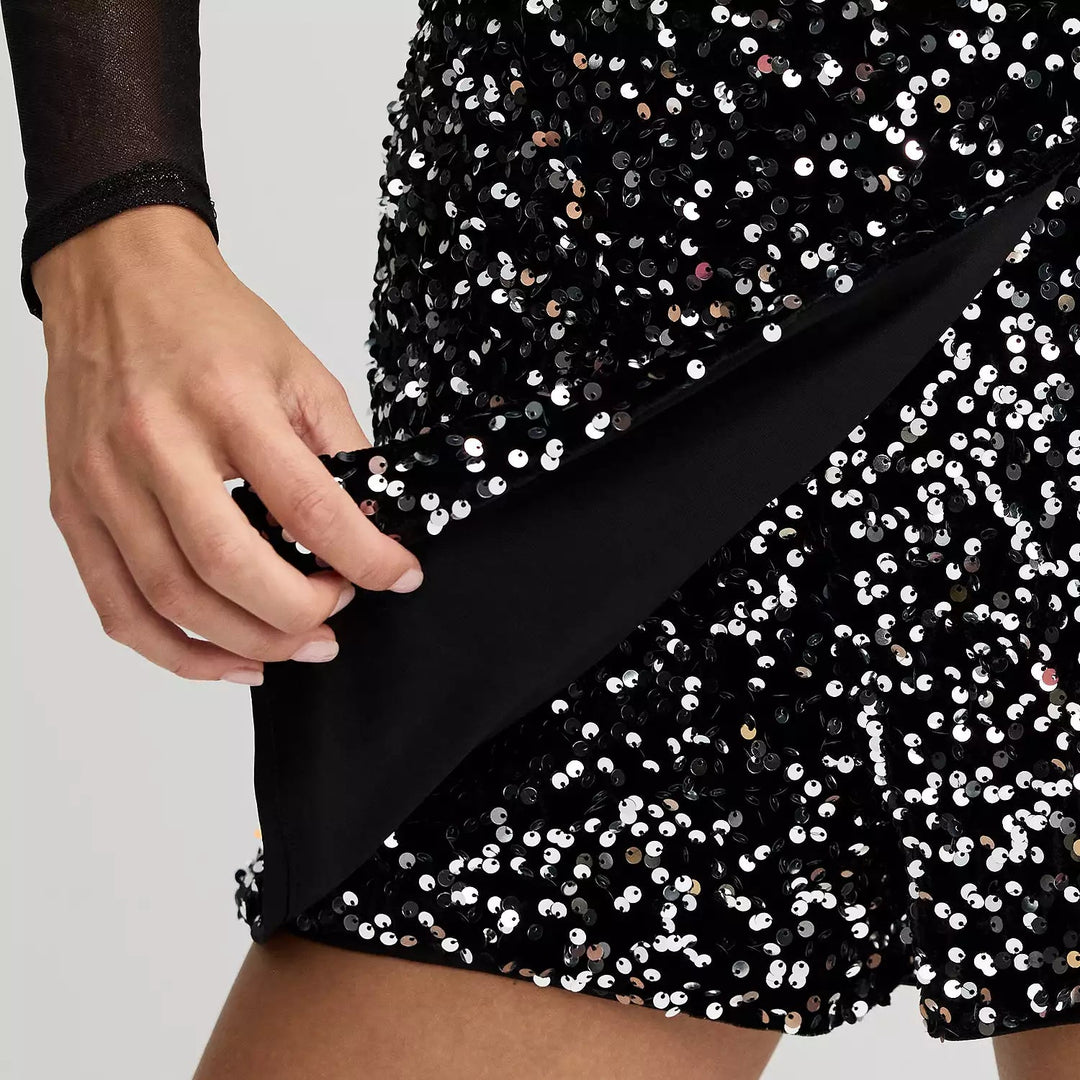 Faux Wrap Allover Sequined Skort