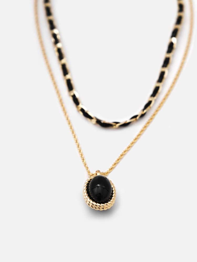 Onyx & Gold Hoop Gemstone Necklace