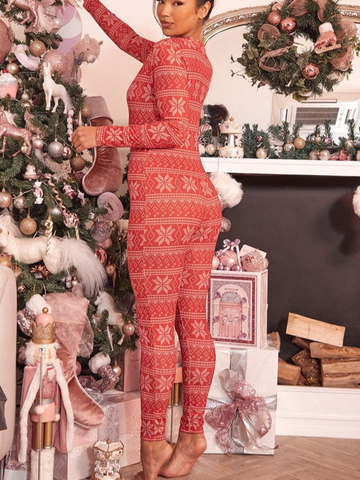 Christmas Print Long Sleeve Jumpsuit