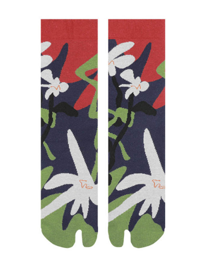 Floral Pattern Split Toe Socks