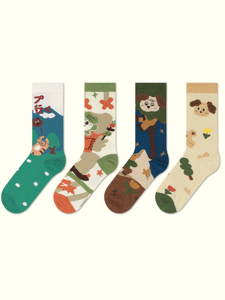 Niedliche Baumwollsocken mit Cartoon-Kitty-Muster