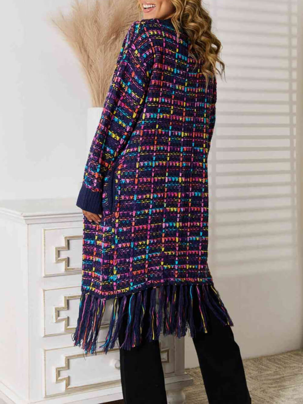 Cardigan boho multicolor cu tiv cu franjuri