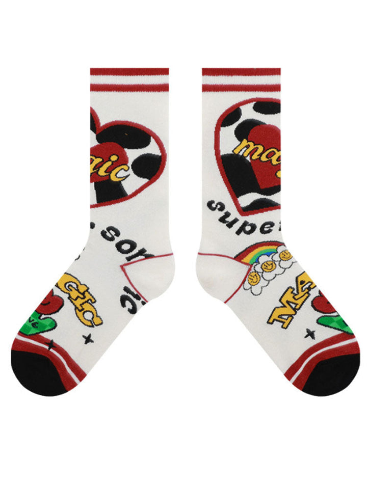 Cute Cartoon Pattern Color Block Socks