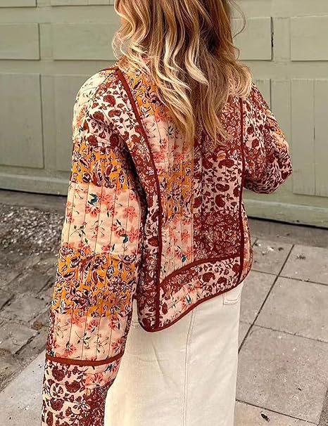 Jacke mit überschnittenen Schultern und Blumen-Patchwork-Print