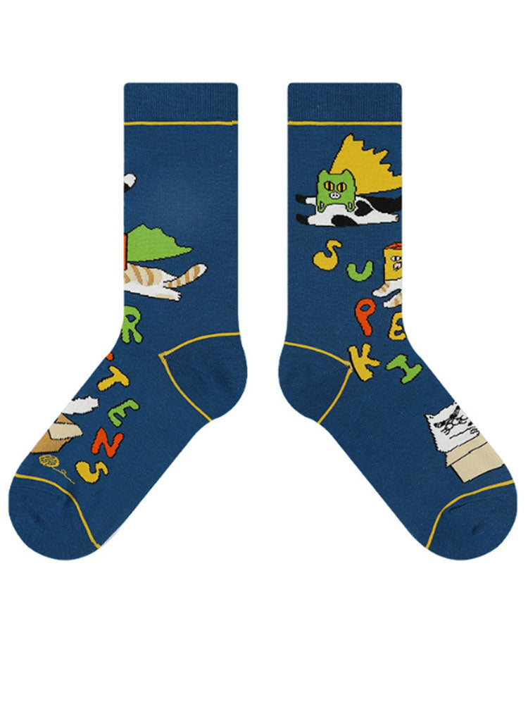 Cute Cartoon Meow Meow Mid-Calf Socks