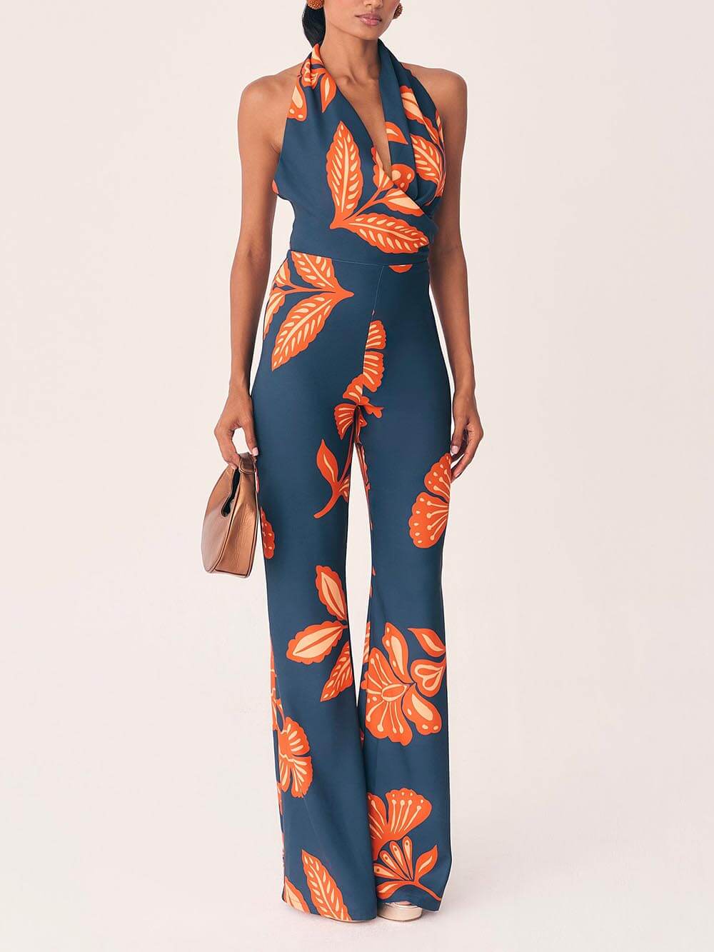 Einzigartiger rückenfreier Jumpsuit mit Blumenmuster