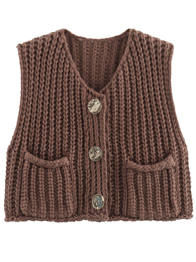 Cardigan de Malha Sem Mangas Cortado