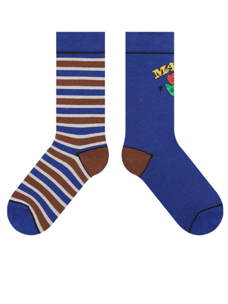 Cute Cartoon Pattern Color Block Socks