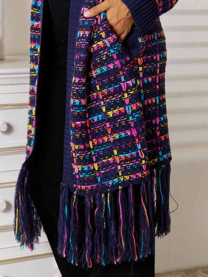 Cardigan boho multicolor cu tiv cu franjuri