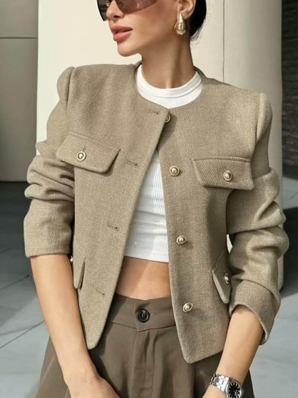 Chanel Style Fashion Button Short Suit Jacket