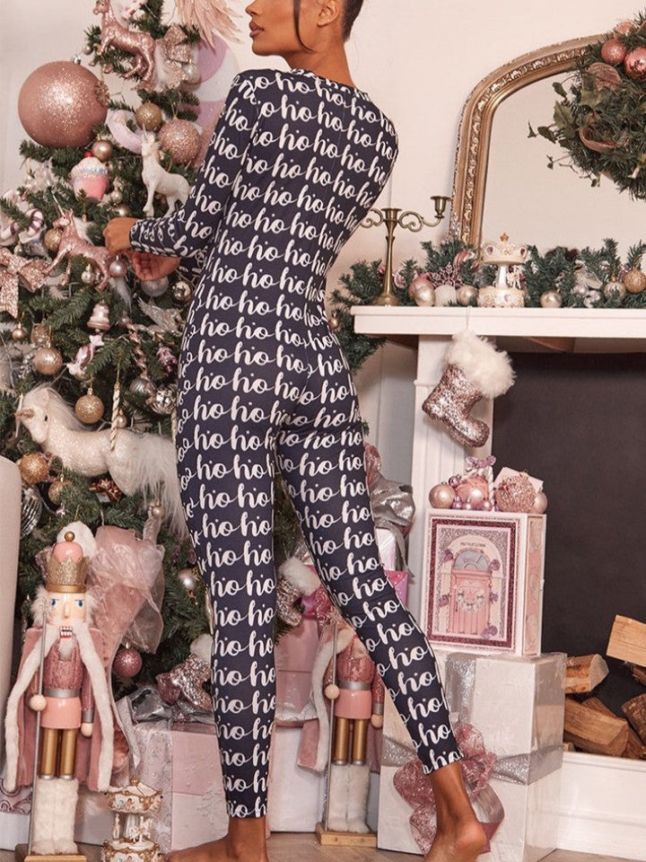 Christmas Print Long Sleeve Jumpsuit