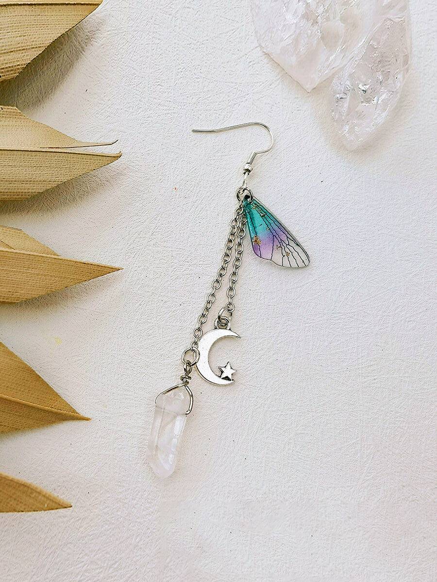 Boucles d'oreilles Boho à pampilles en cristal de lune et d'aile de papillon