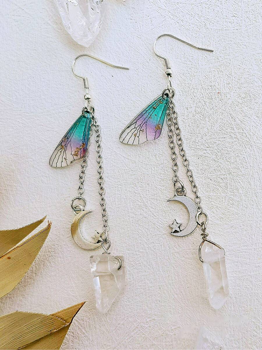 Boucles d'oreilles Boho à pampilles en cristal de lune et d'aile de papillon