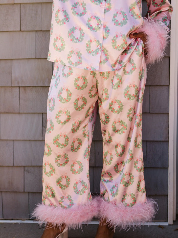 Christmas Wreath and Ostrich Feather Pajama Set