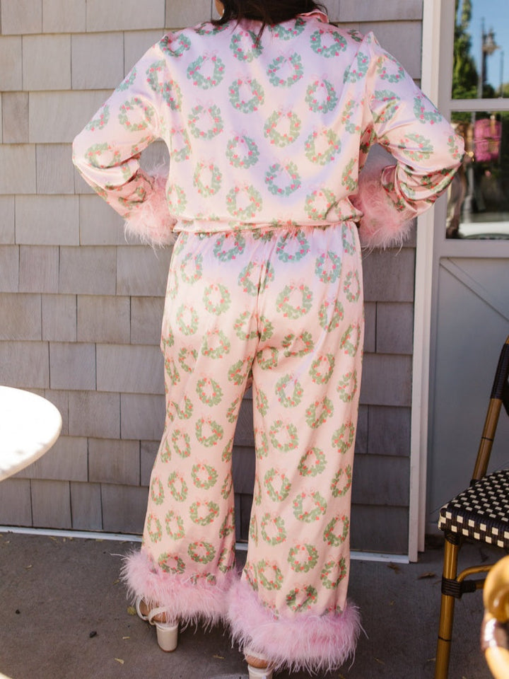 Christmas Wreath and Ostrich Feather Pajama Set