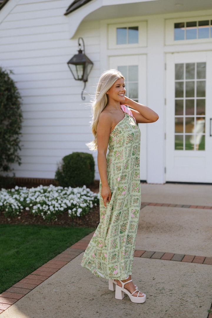 PREORDER Marcus One Shoulder Maxi Dress-Green Multi//PREORDER SHIPPING 6/20