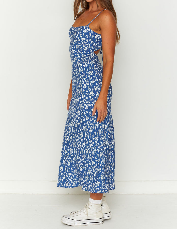 Delphine Blue Blummen Midi Kleed