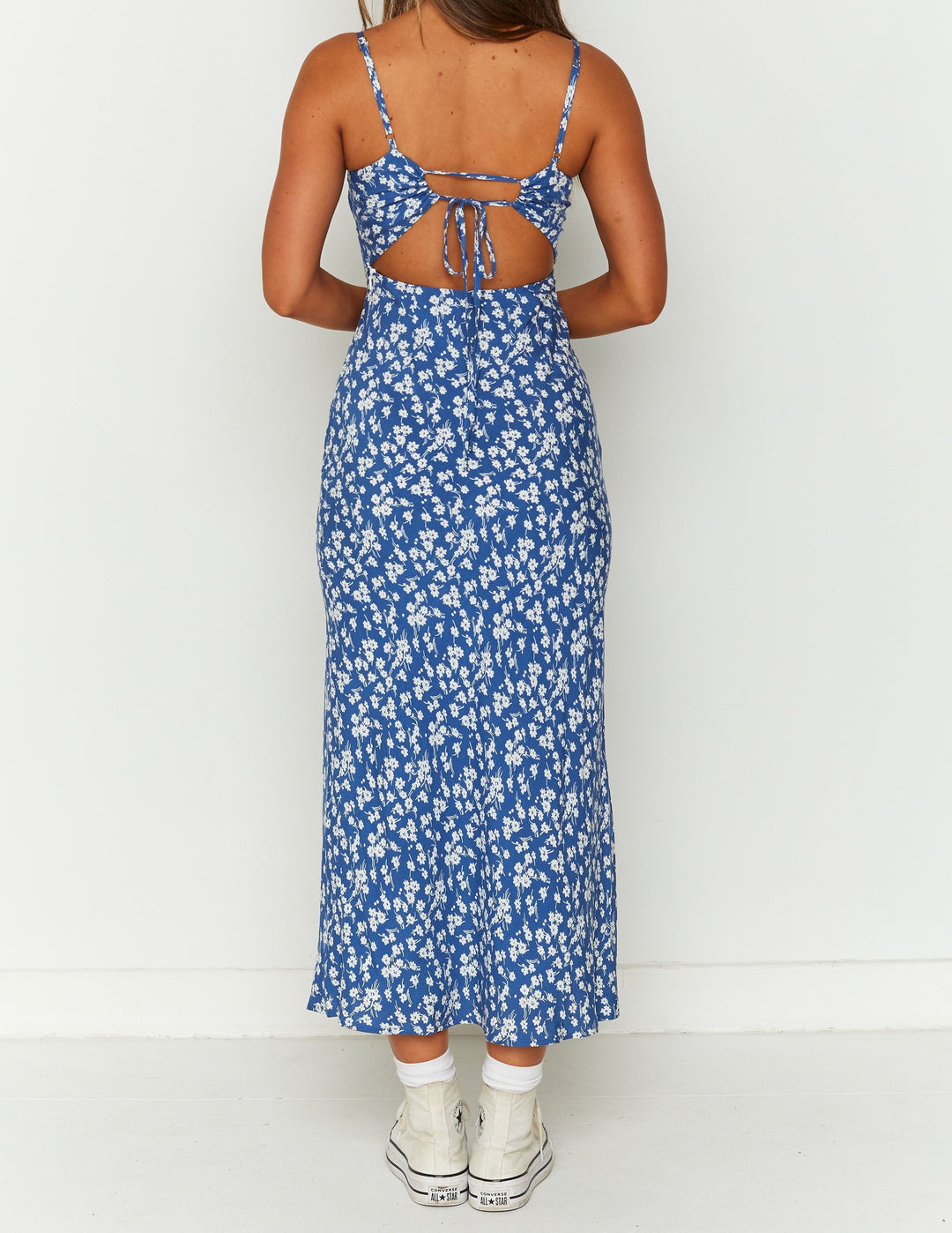 Delphine Blue Blummen Midi Kleed