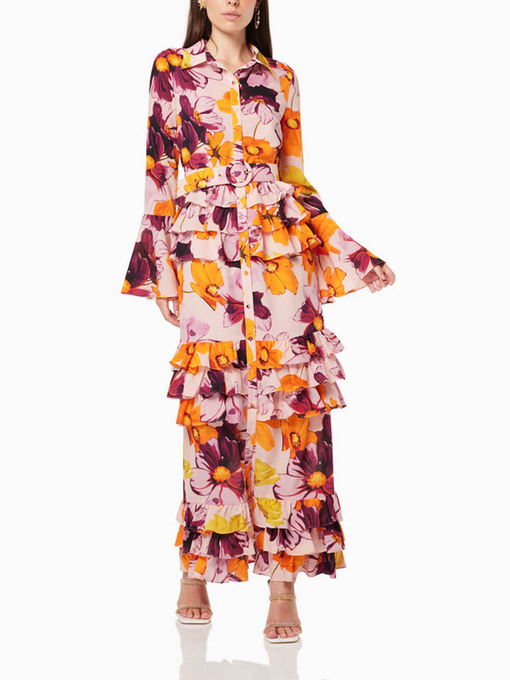 Kukkaprinttipaita Ruffle Cake Maxi Dress