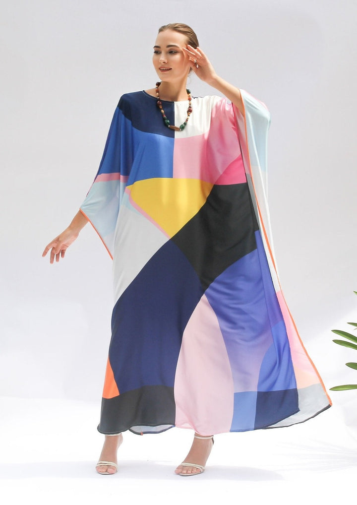 Caftan en satin multicolore