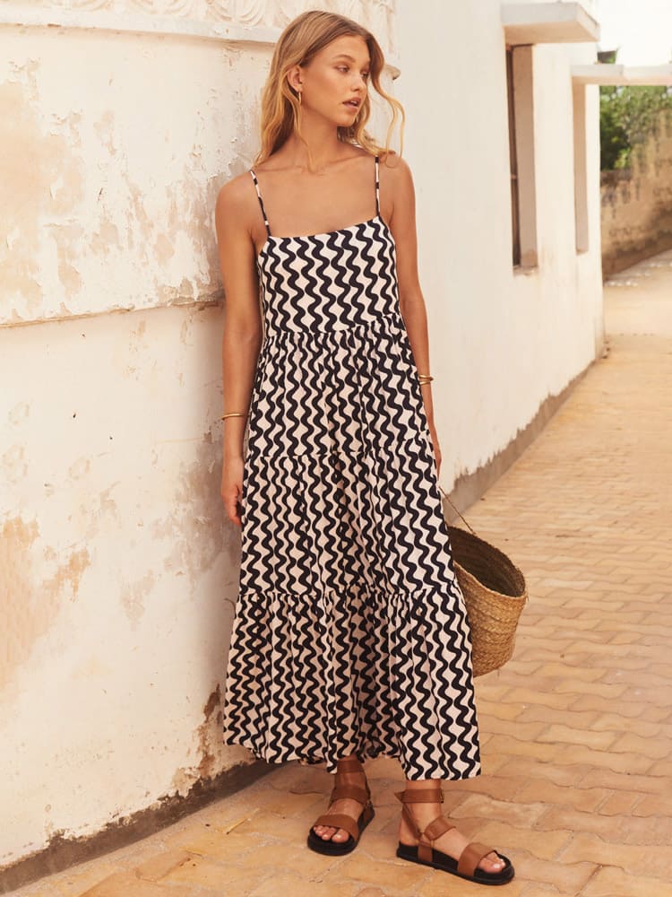 Strappy Square Neck Split Maxi Mekko