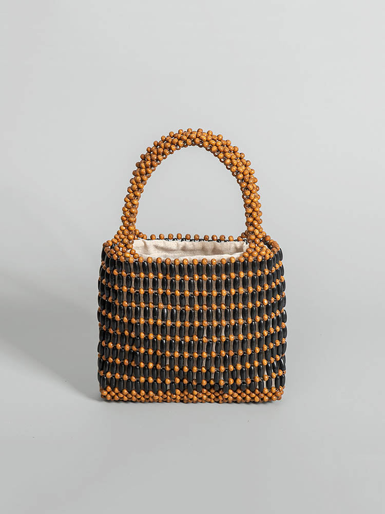 Wooden Bead Woven Tote Bag