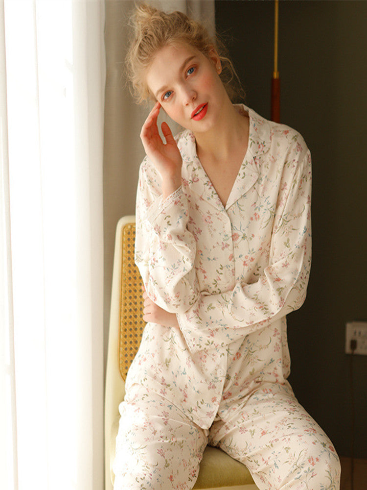 Pyjama-Set mit Weidenblatt-Blumenmuster