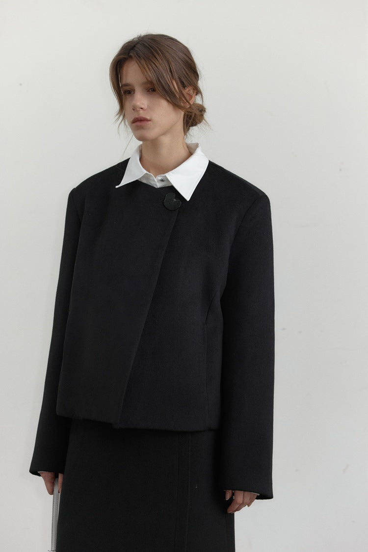 French Square Neck Woolen Coat