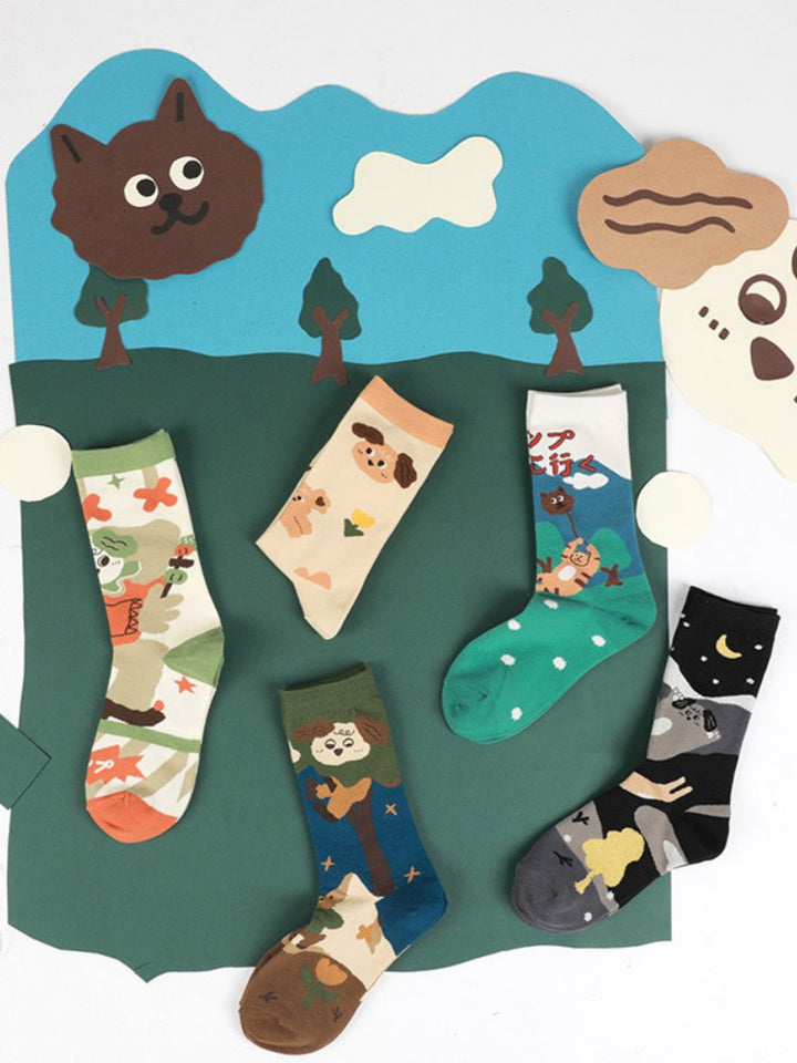 Chaussettes mignonnes en coton à motif de chat de dessin animé