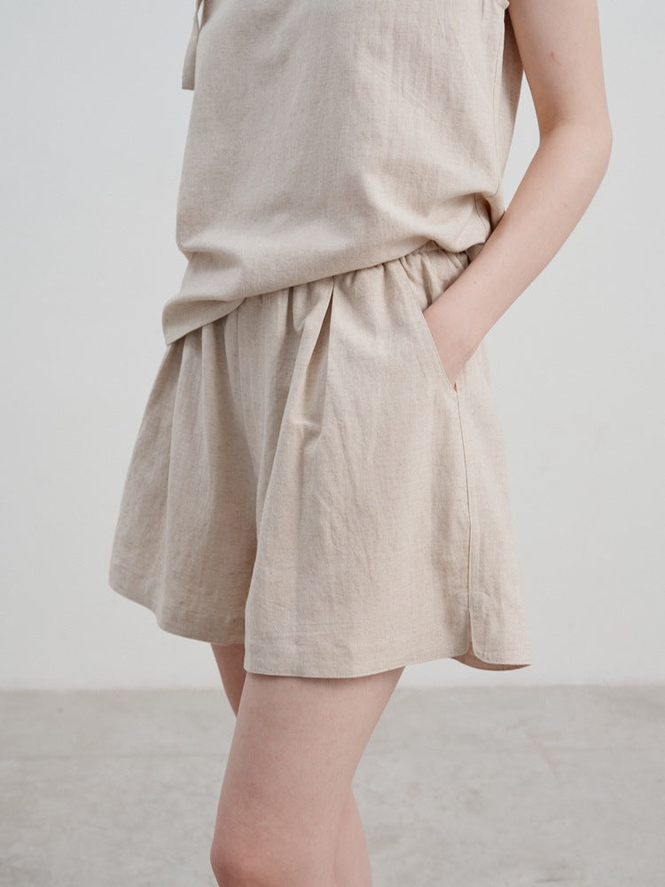 Linen Casual High-Waisted Loose Shorts