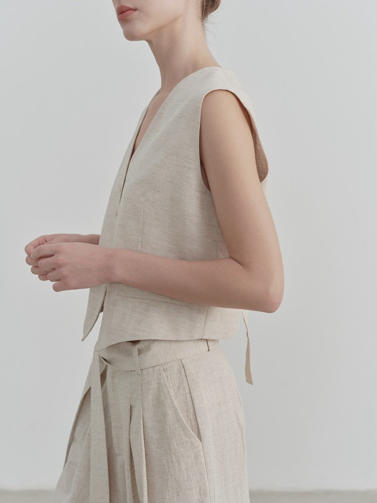 Cotton Linen V-Neck Sleeveless Vest