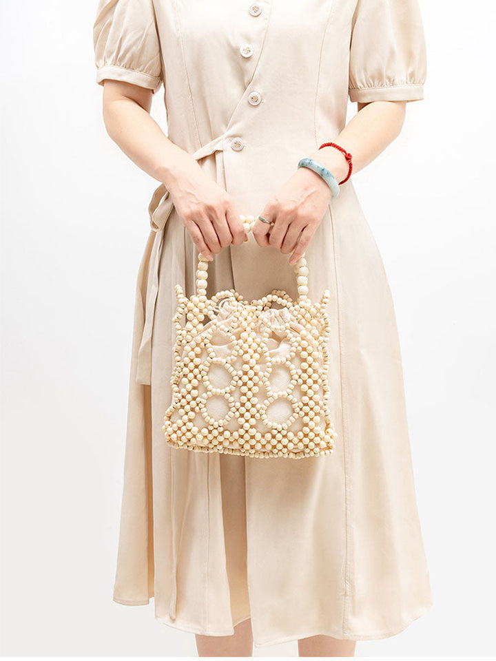 Handwoven Wooden Bead Tote Bag