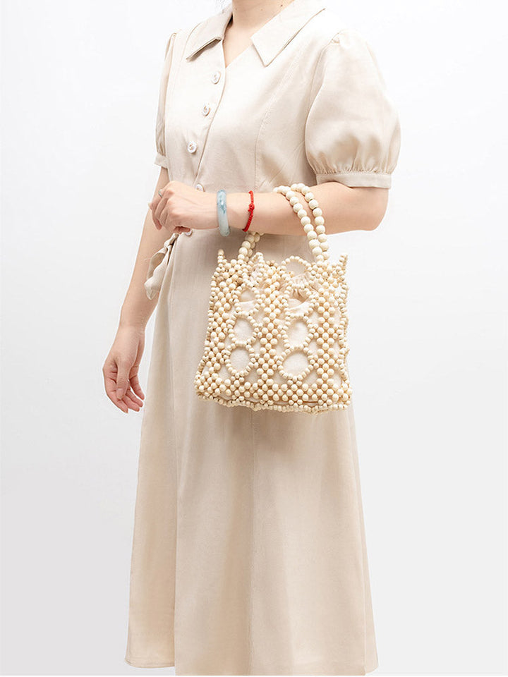 Handwoven Wooden Bead Tote Bag