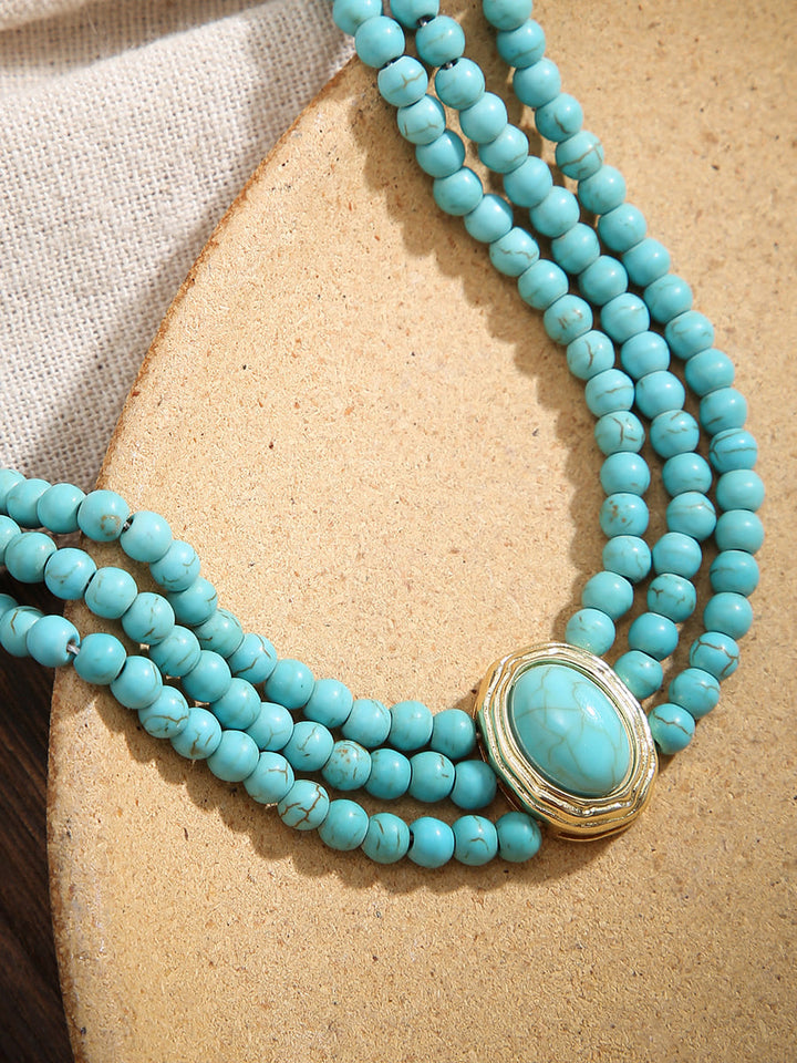 Collier court en fausses perles et perles turquoise