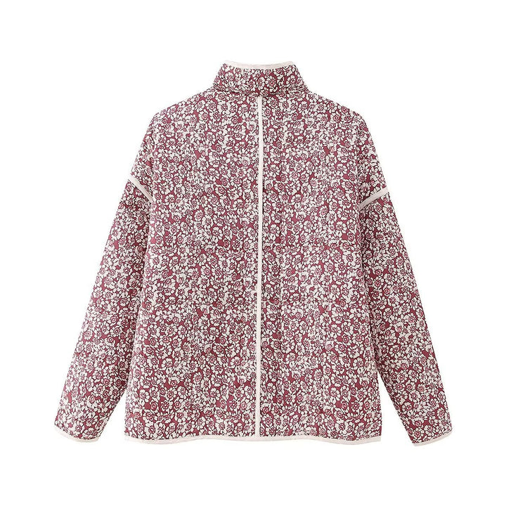 Small Floral Print Pocket Clip Cotton Drop Shoulder Jacket