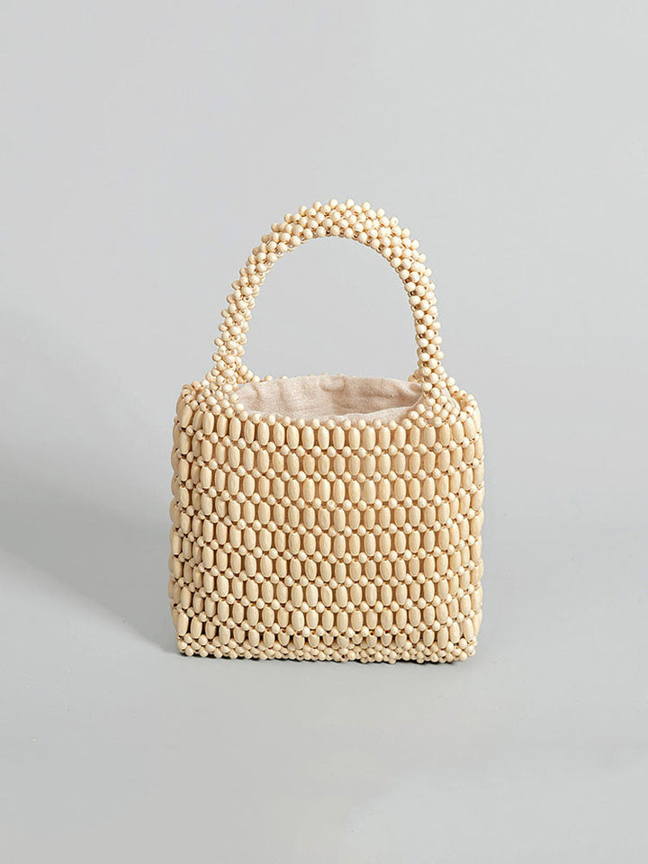 Wooden Bead Woven Tote Bag