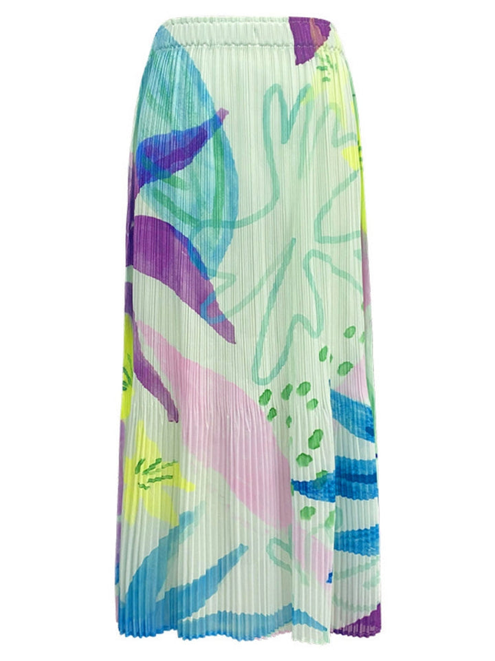 Slanke geplooide A-rok met print