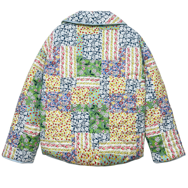 Gelbgrüne Jacke mit Patchwork-Print und Blumenmuster