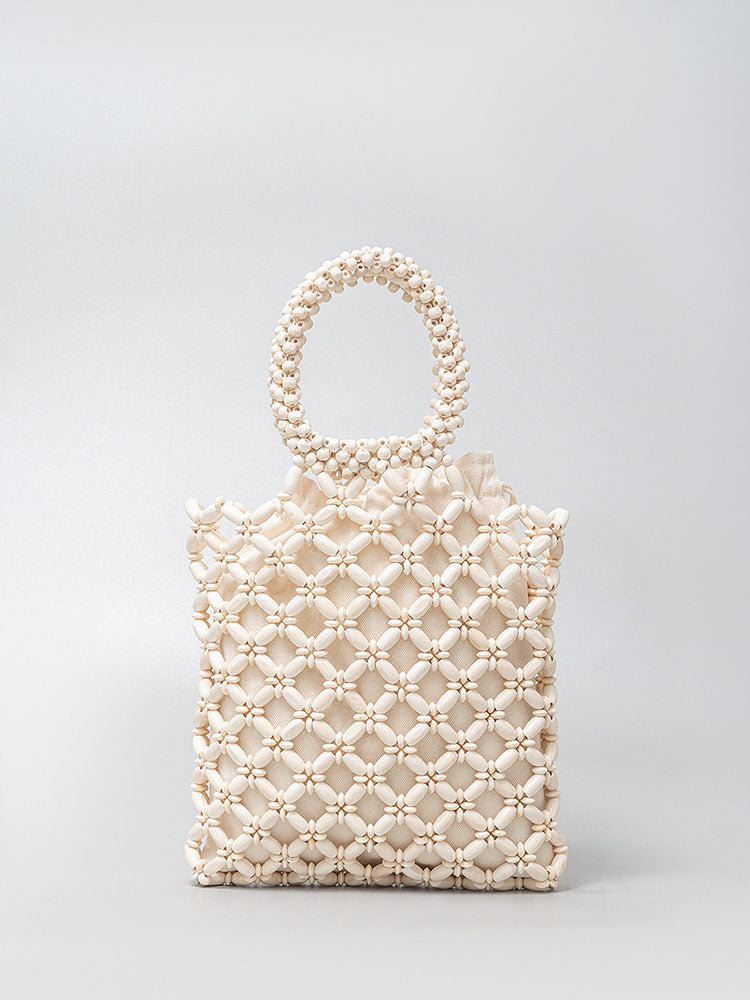 Block Wooden Beads Woven Tote Bag