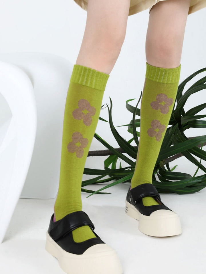 Cartoon Flower Pattern Cotton Socks