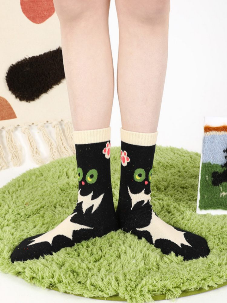 Adorables chaussettes en coton de dessin animé, chat moelleux