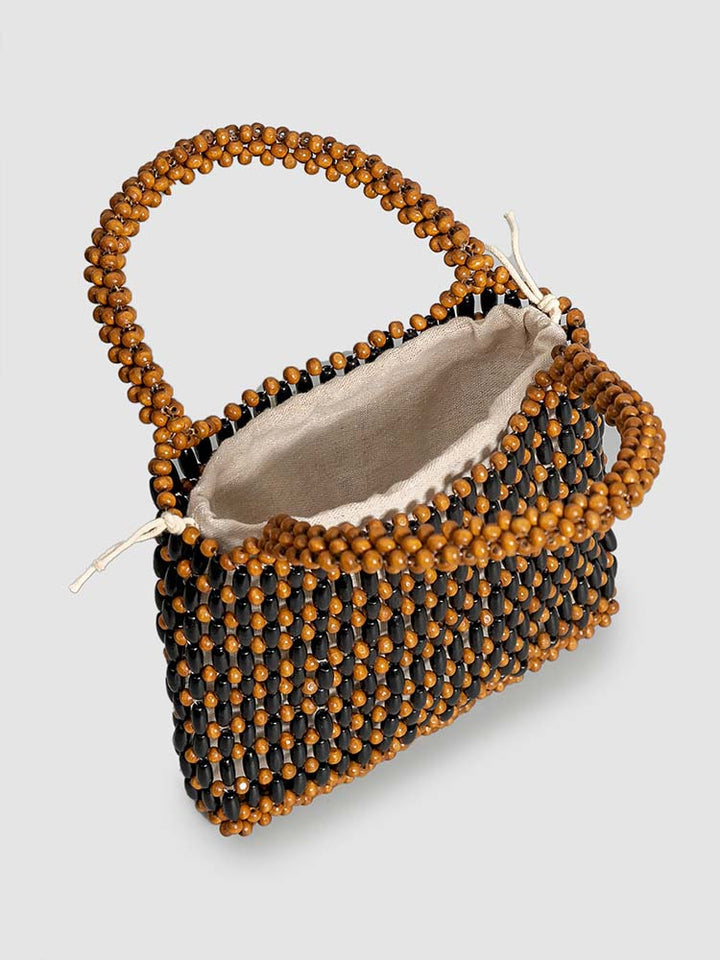 Wooden Bead Woven Tote Bag