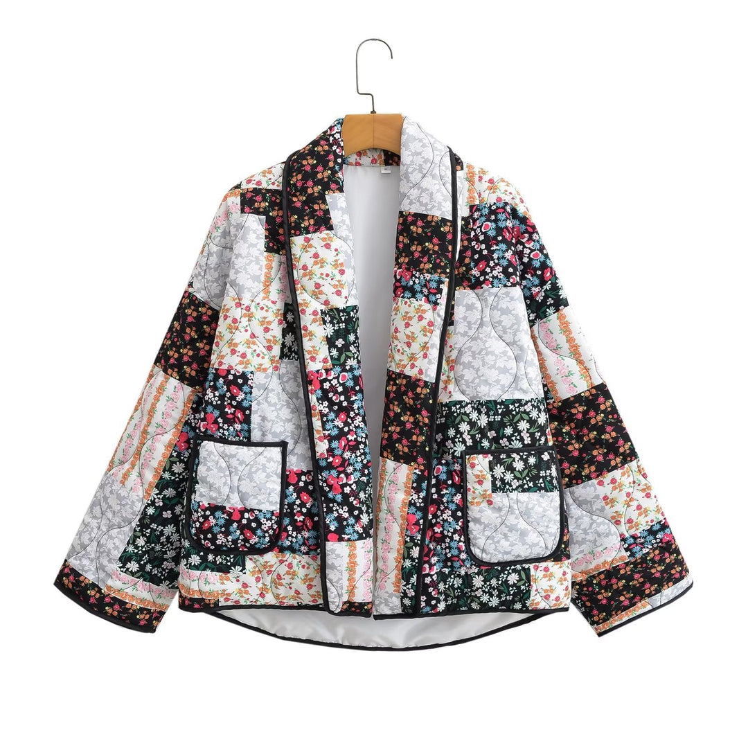 Jacke mit Reverstasche und Blumen-Patchwork-Print